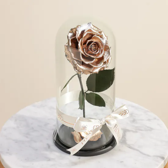 Shiny Gold Single Preserved Rose Dome