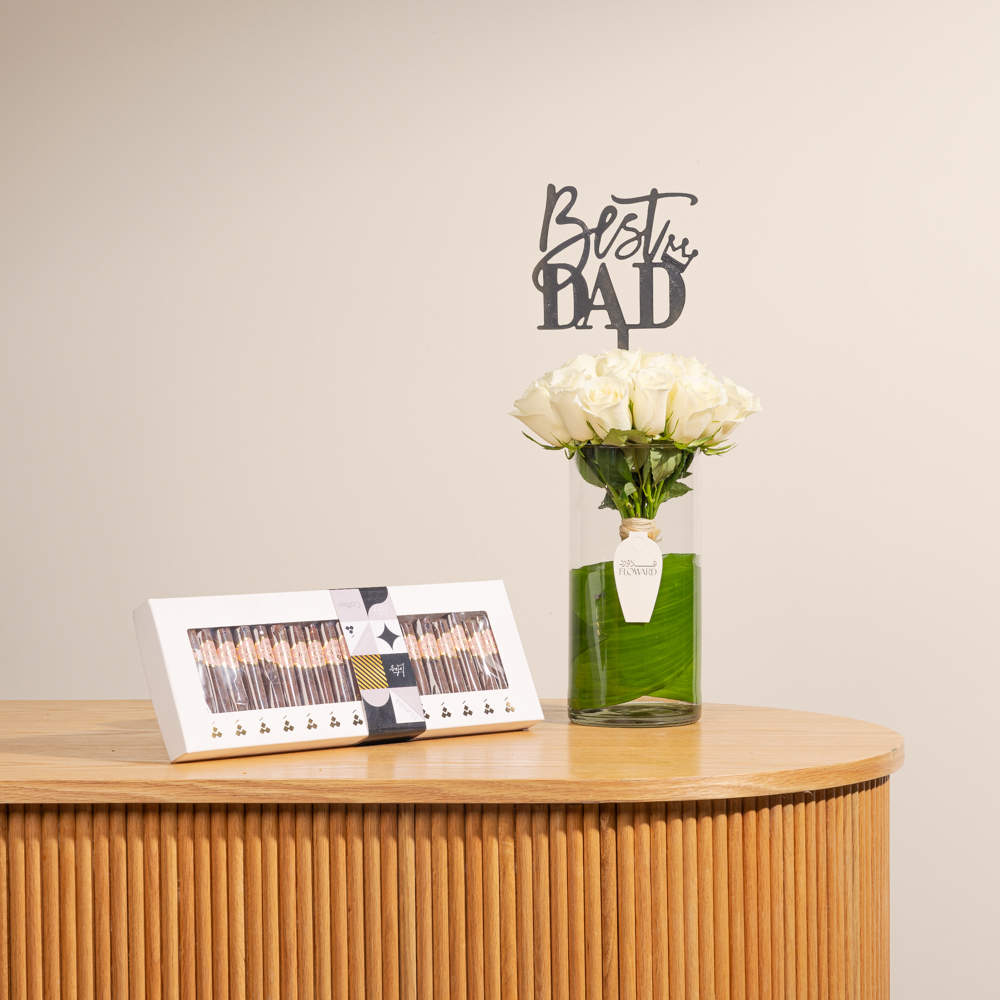 صندوق شوكولاتة سيجار من شان شال | مزهرية جوري ابيض 