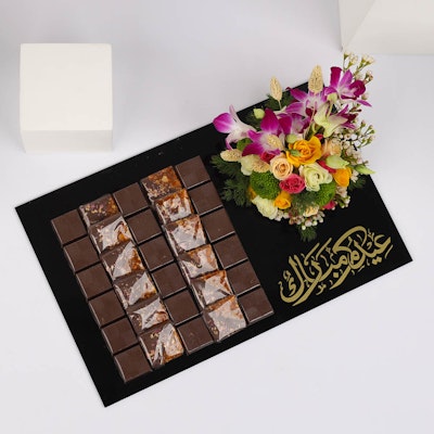 Eid Mubarak Tray | Chocolates & Flowers