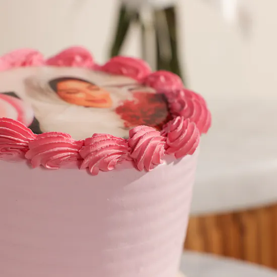 December Cake Personalized Photo Small Pink Cake | Happy Birthday Flowers