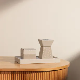 Cascades Tray Set With Leather Mabkher and Incense Box | Beige