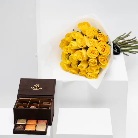 Godiva Brown Royal Mini Box | Yellow Roses