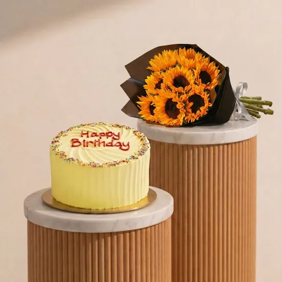 The Hummingbird Bakery Happy Birthday Cake | Bright Sunflower Bouquet