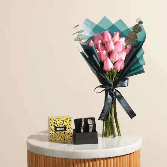 Just Cavalli Signature Snake Aria Ladies Fashion Watch | Soft Flower Bouquet