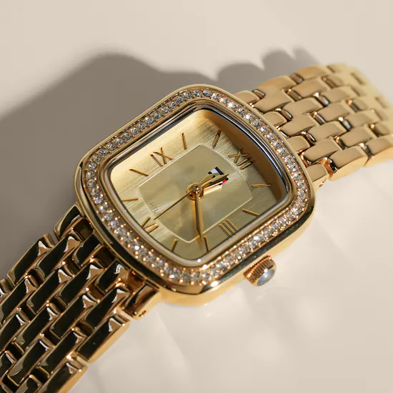 Tommy Hilfiger Crystal Bezel Gold Rectangular Dial Women's Watch