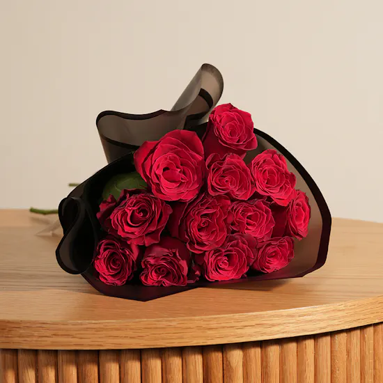 Crimson Red Roses Bouquet | 12 Flowers