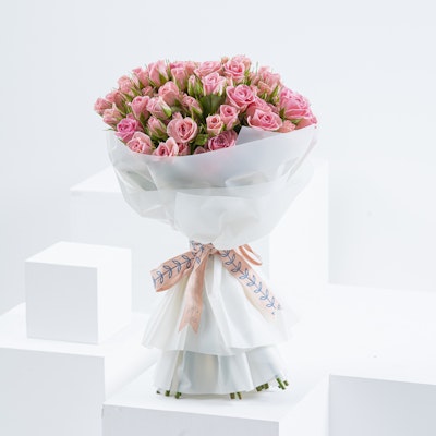 40 Pink Baby Roses | White Wrap