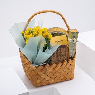 Nagwa Woven Basket with Yellow Roses Bouquet