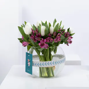 Pisces In Purple | White Tulip & Purple Alstroemeria 