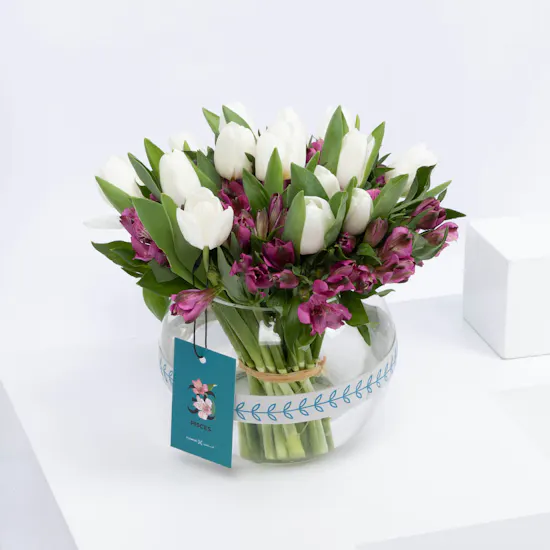 Pisces In Purple | White Tulip & Purple Alstroemeria