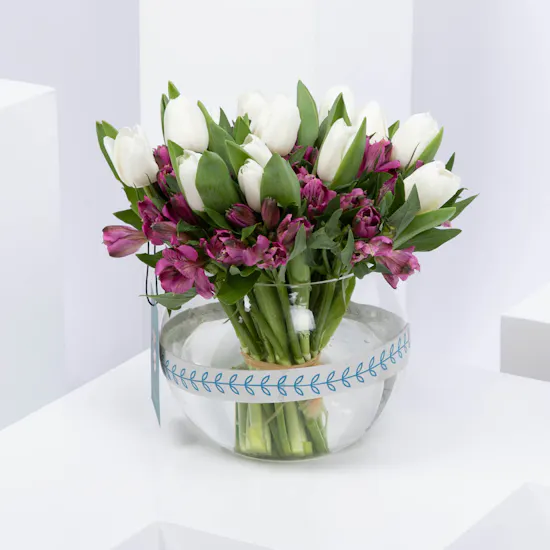 Pisces In Purple | White Tulip & Purple Alstroemeria