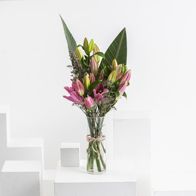  Pink Lilies | Glass Vase