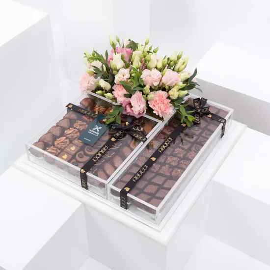 Abucci Chocolate Box & Pink Flowers