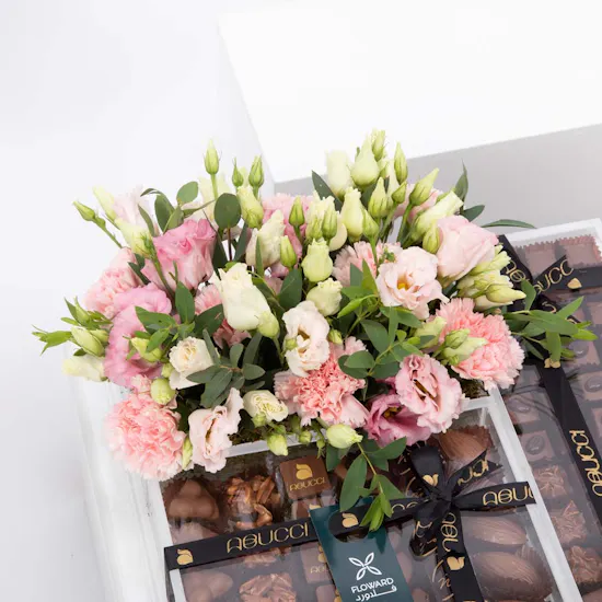 Abucci Chocolate Box & Pink Flowers