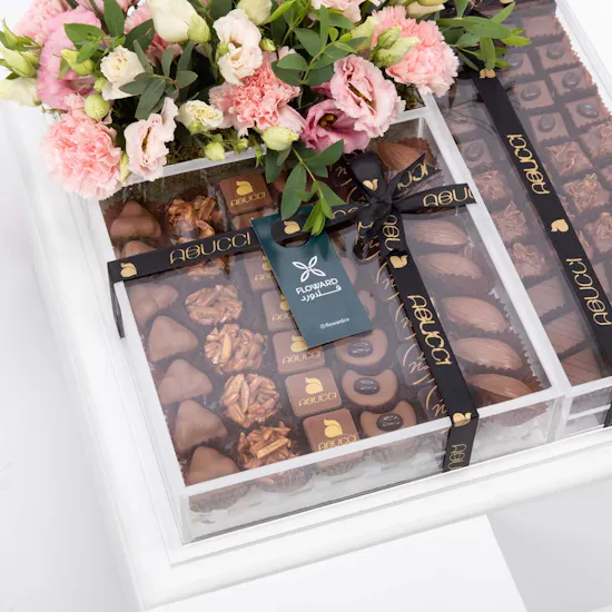 Abucci Chocolate Box & Pink Flowers