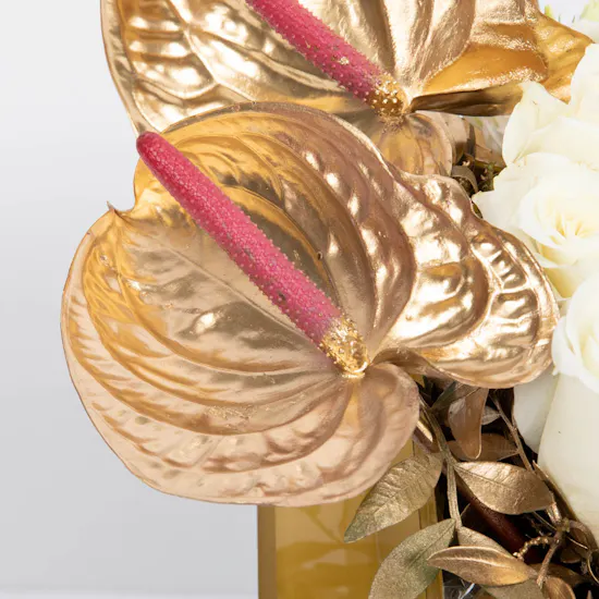 Gold Tray of Abucci Chocolate with Flowers