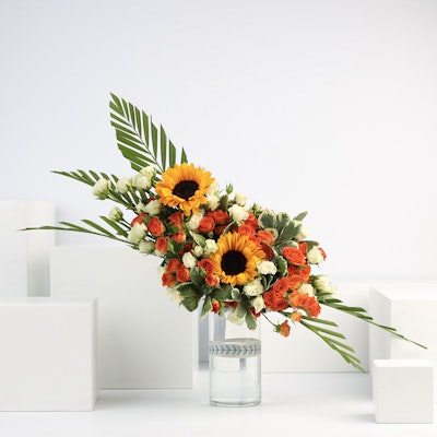 20 White & Orange Baby Roses | Cylinder Vase