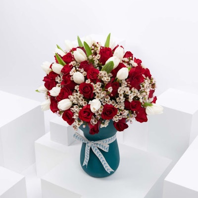 80 Red Roses | Blue Vase