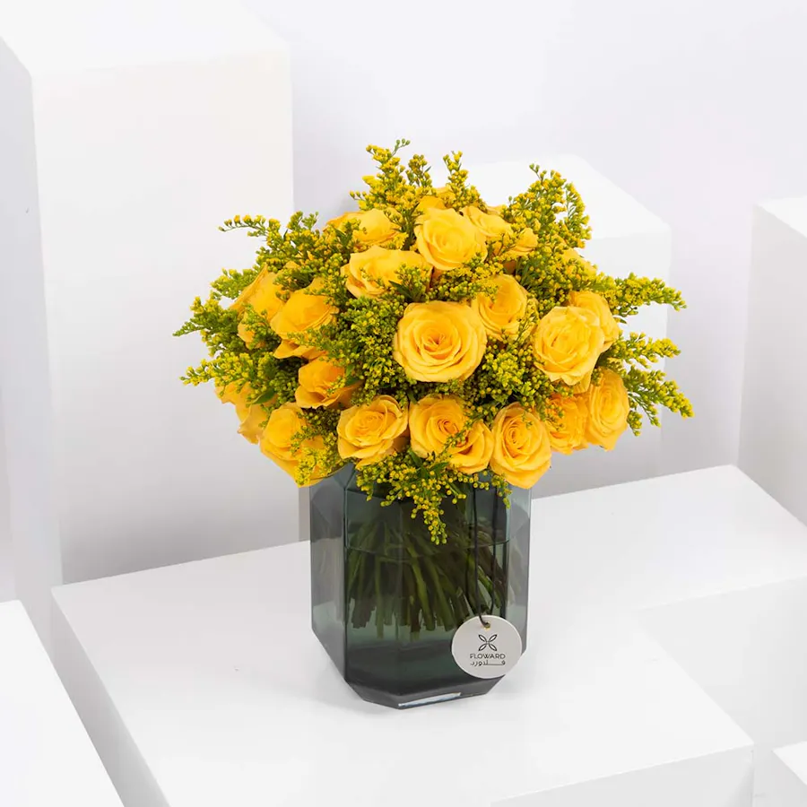 Yellow Flowers | Green Vase 1