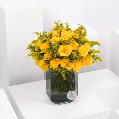 Yellow Flowers | Green Vase