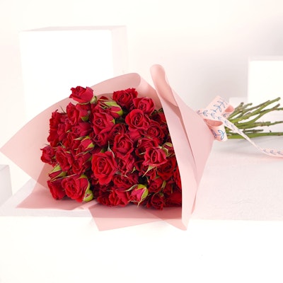 20 Baby Red Roses Hand Bouquet I wrapping pink