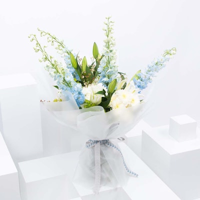 Delphinium & Lilies | White Wrap