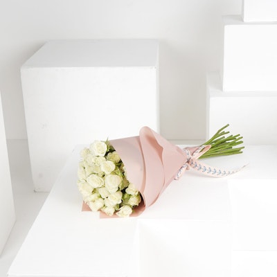 20 White baby roses Bouquet  I wrapping pink