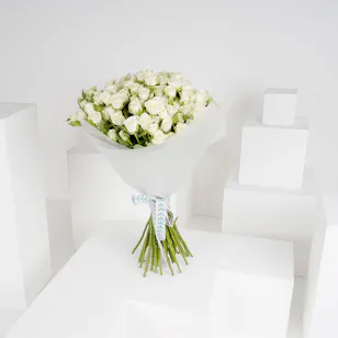 50 White Baby Roses | White Wrap