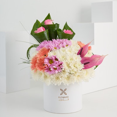 10 White Chrysanths | Round Box