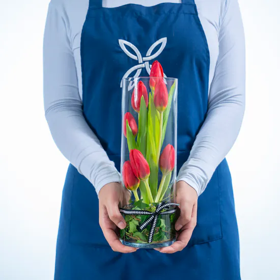Red Tulips | Cylinder Vase
