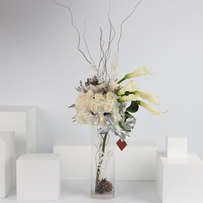 20 White Roses | Glass Vase
