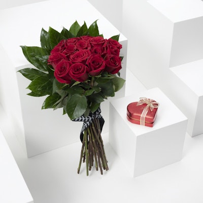 20 Red Roses Hand Bouquet With Chocolate From Bateel