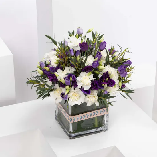 White Carnation & Purple Eustoma | Vase