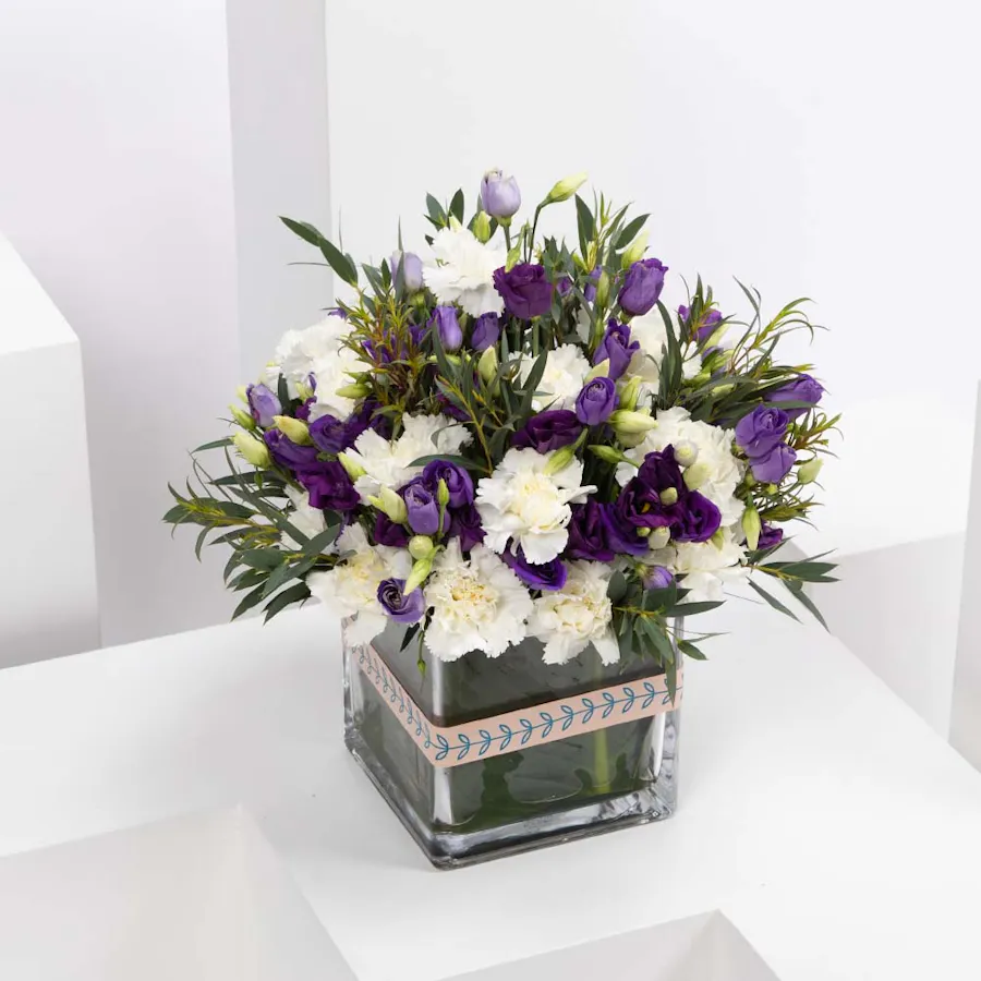 White Carnation & Purple Eustoma | Vase 1