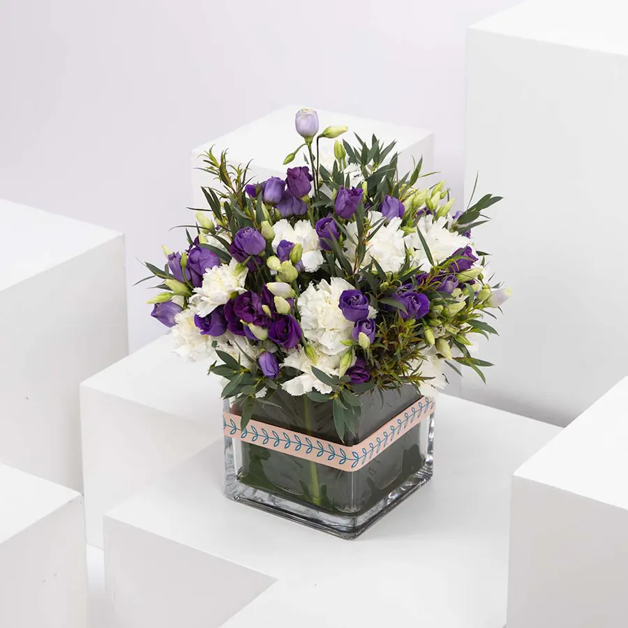 White Carnation & Purple Eustoma | Vase 2