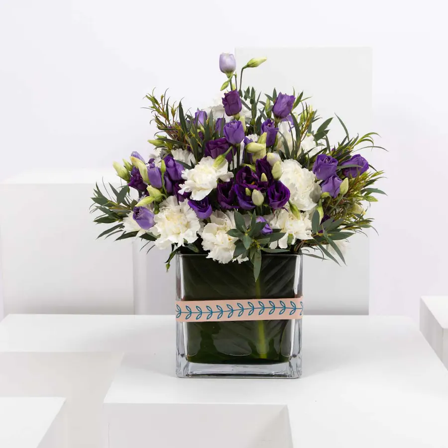 White Carnation & Purple Eustoma | Vase 3