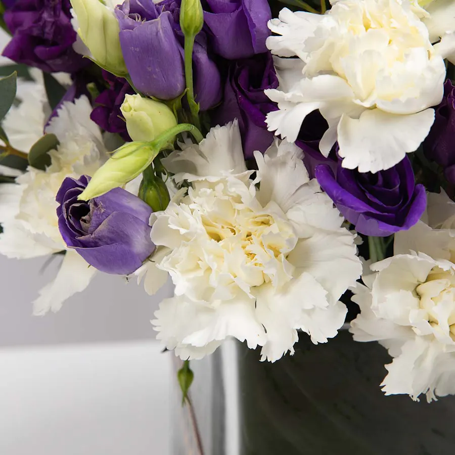 White Carnation & Purple Eustoma | Vase 4