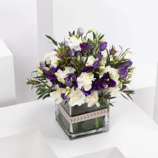White Carnation & Purple Eustoma | Vase