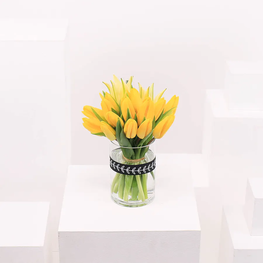 Yellow Tulip & Lily | Cylinder Vase 1