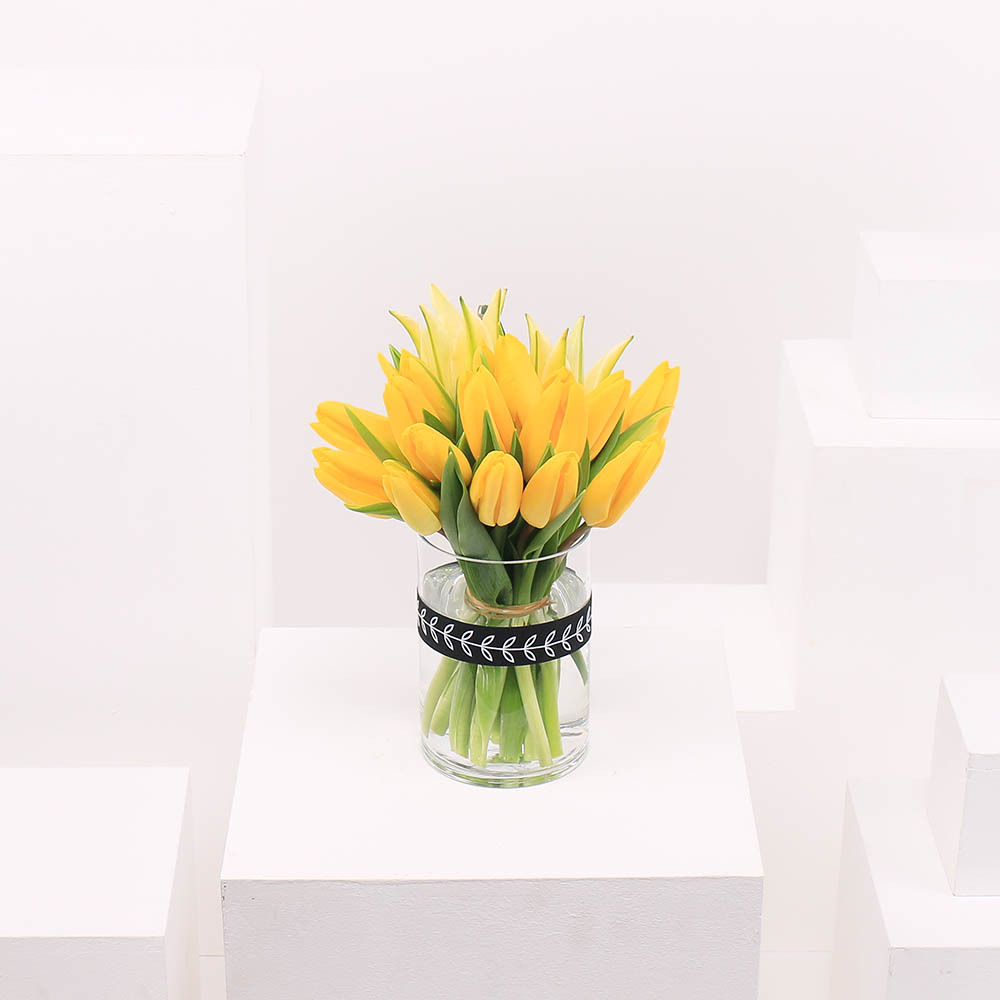 Yellow Tulip & Lily | Cylinder Vase