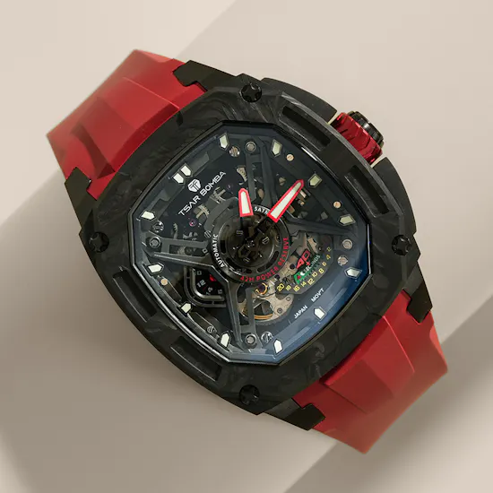 Tsar Bomba Dark Matter Automatic Carbon Fiber Red Men's Watch