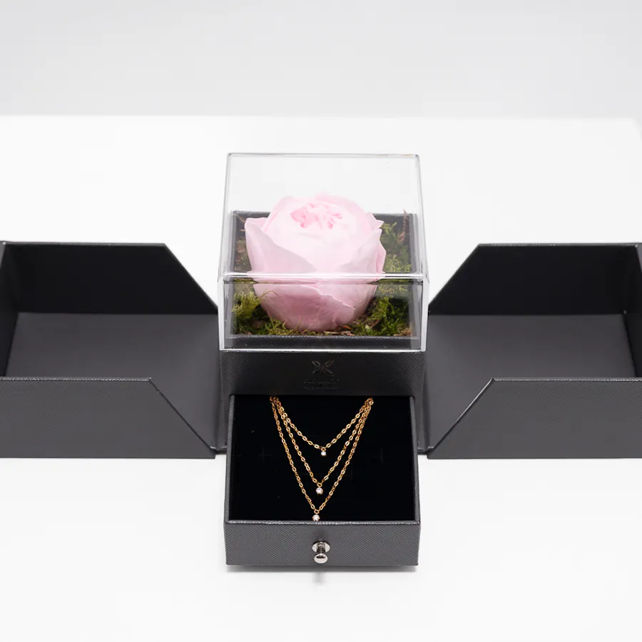 Nava Jewelry Layered Gold Necklace | Preserved Peony Rose  1