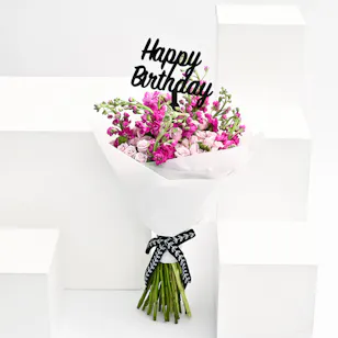 Birthday bouquet Fuchsia Matthiola & Purple Baby Roses Birthday bouquet Fuchsia Matthiola & Purple Baby Roses