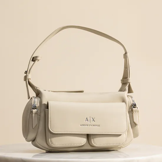 Armani Exchange Large Beige Multi Pocket Shoulder Bag