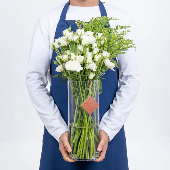 Pure Petals | Baby Roses, Carnations and Solidago in Beautiful Long Vase
