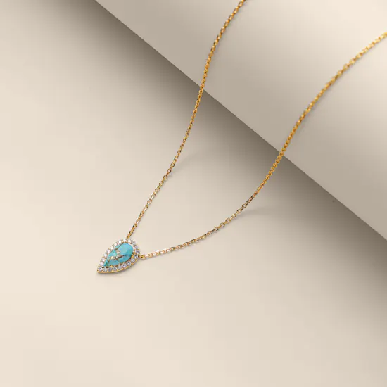 Velvet Desert Gold-plated Persian Turquoise Pendant Necklace
