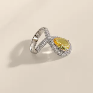 Floward Lemon quartz Tiara Silver Women's Ring | Size 8