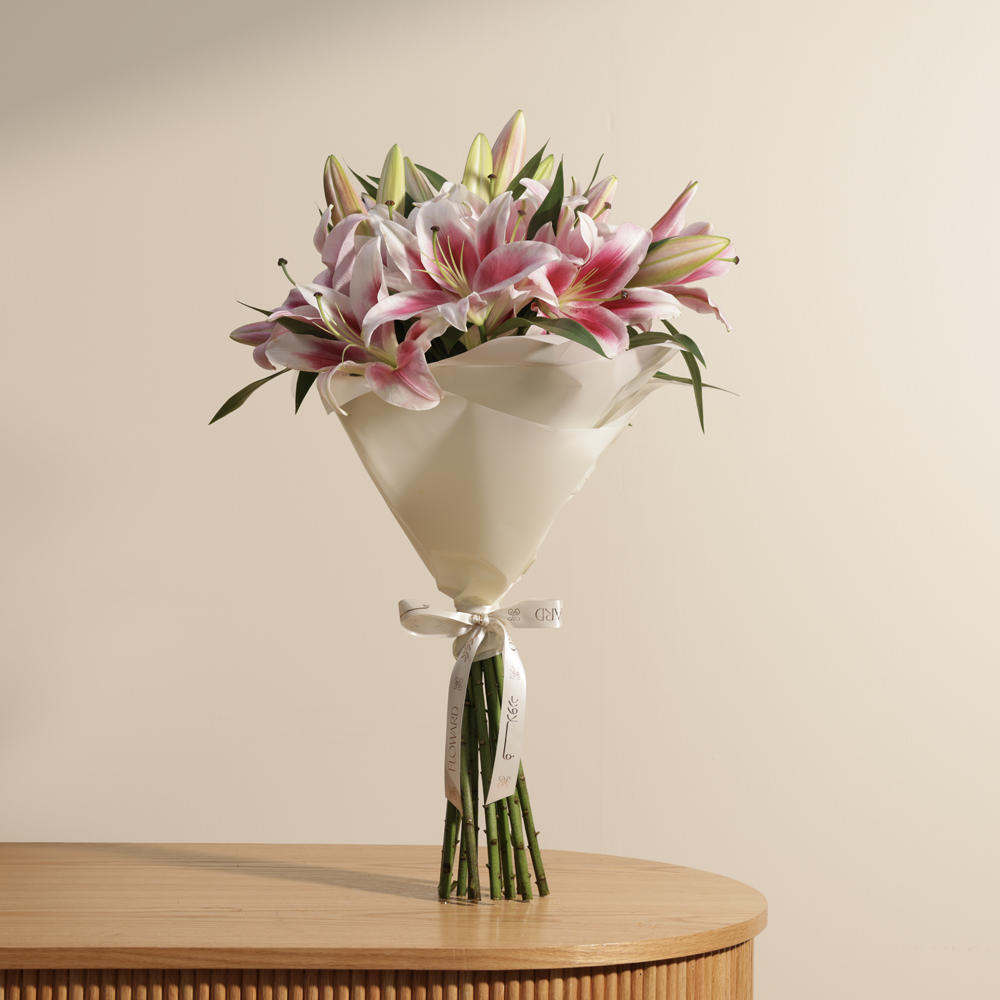 Graceful Pink Lily Bouquet | 12 Flowers