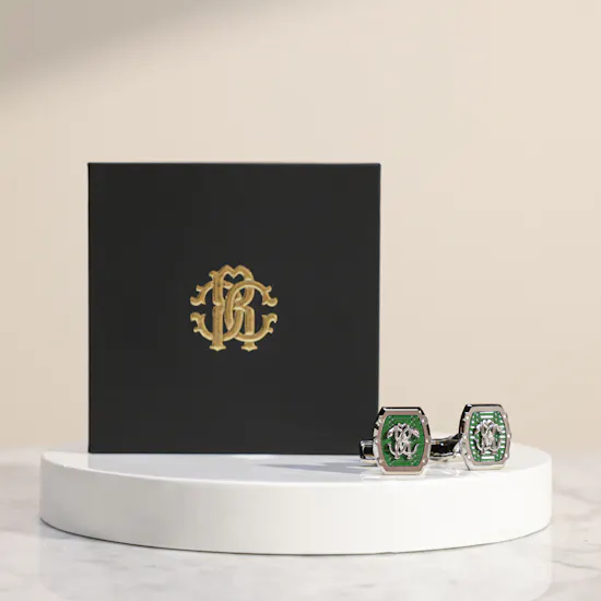Roberto Cavalli Silver & Green Men's Cufflinks