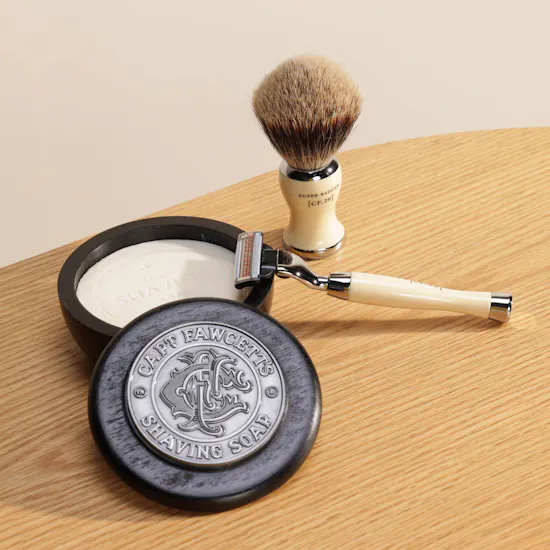Captain Fawcett Shave Brush, Razor and Soap Box Gift Set